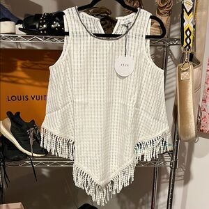 French boutique White Fringe Hem Women's Top
